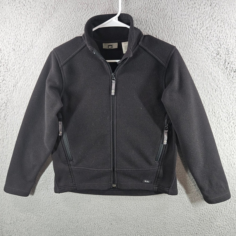 REI Girls Fleece‎ Jacket Black Full Zip Mock Neck Outdoor Layer Size L 12/14